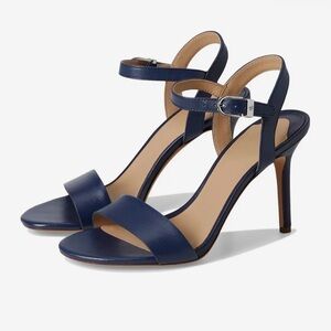 LAUREN RALPH LAUREN NWT Gwen Nappa Leather Sandals | Navy Ankle Strap Heels